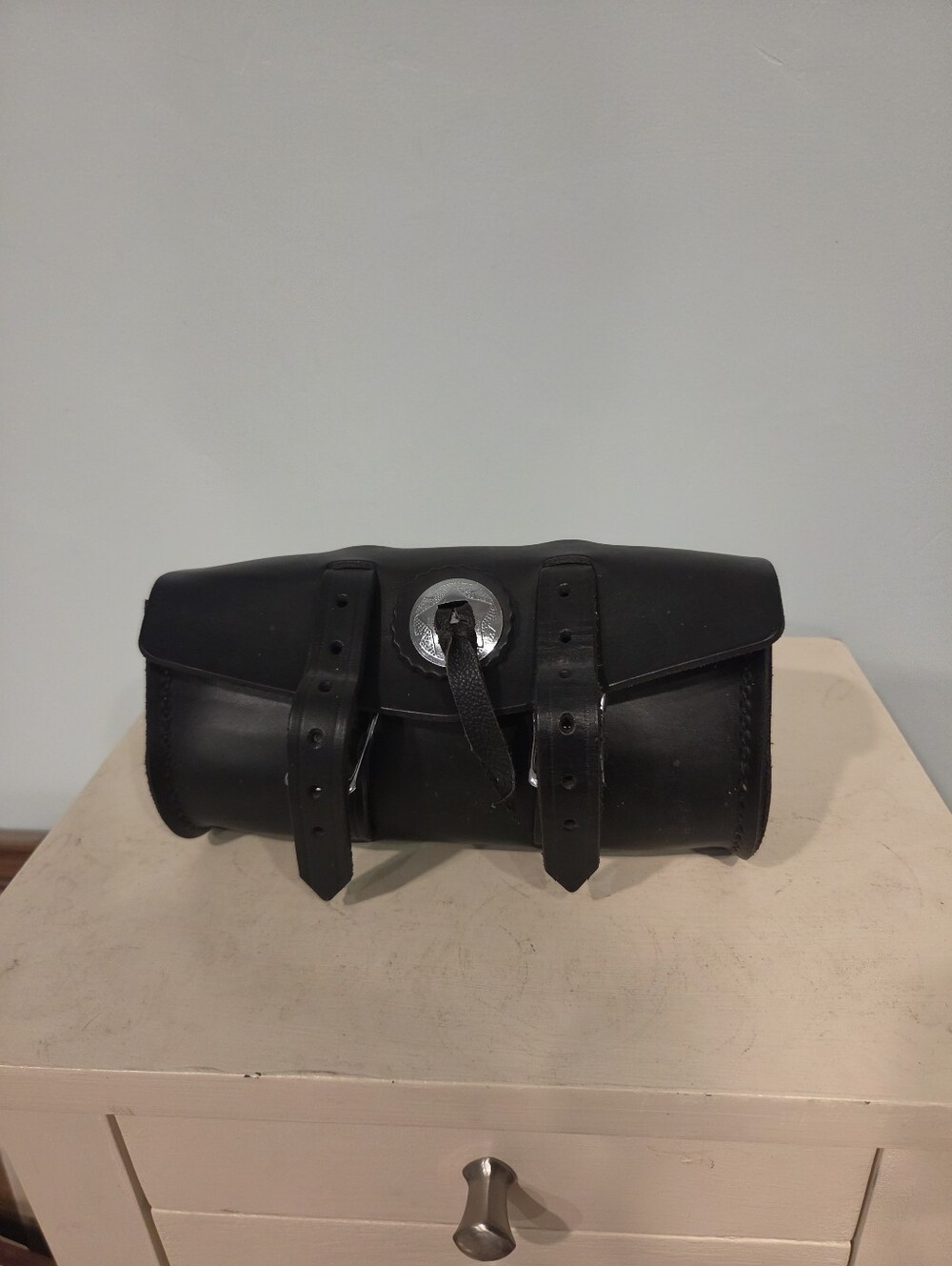 Black Leather Handlebar Bag